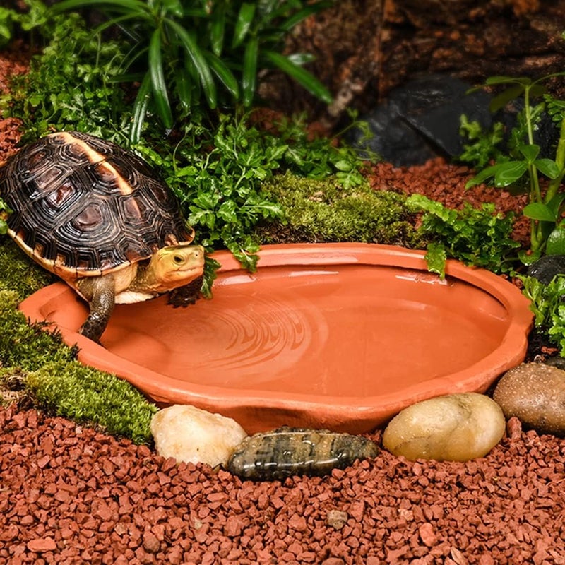 Flushbay Extra Large Reptile Bathing Pool Tortoise Bathing Pool Reptile Feeding Dish Water Bath Bowl Aquarium Ornament for Gecko, Snake, Turtle, Bearded Dragon, Lizard Bath (Red Pottery) - Image 2